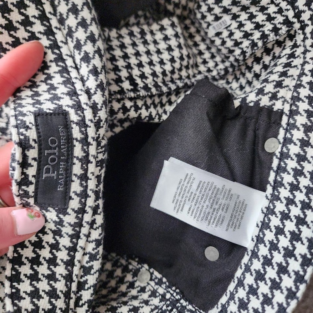 POLO RALPH LAUREN Houndstooth Pants Wide Leg Black White 28 - Picture 4 of 11